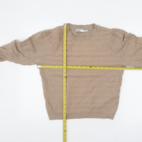 ONLY Women Beige Knit Pullover Jumper M Long Sleeve Crew Neck