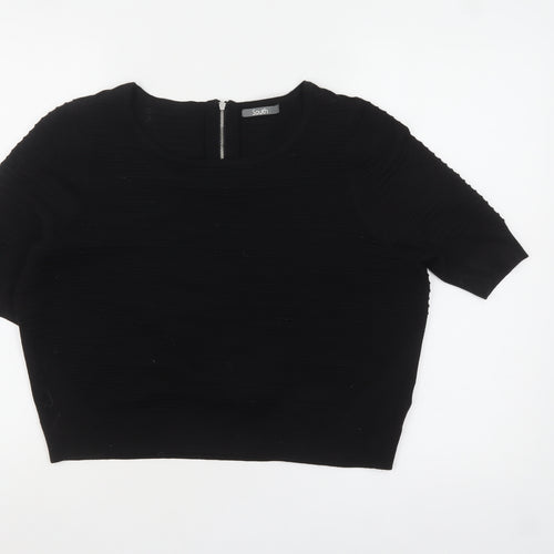 South Women’s Black Short Sleeve Knit Jumper UK 14 Crew Neck