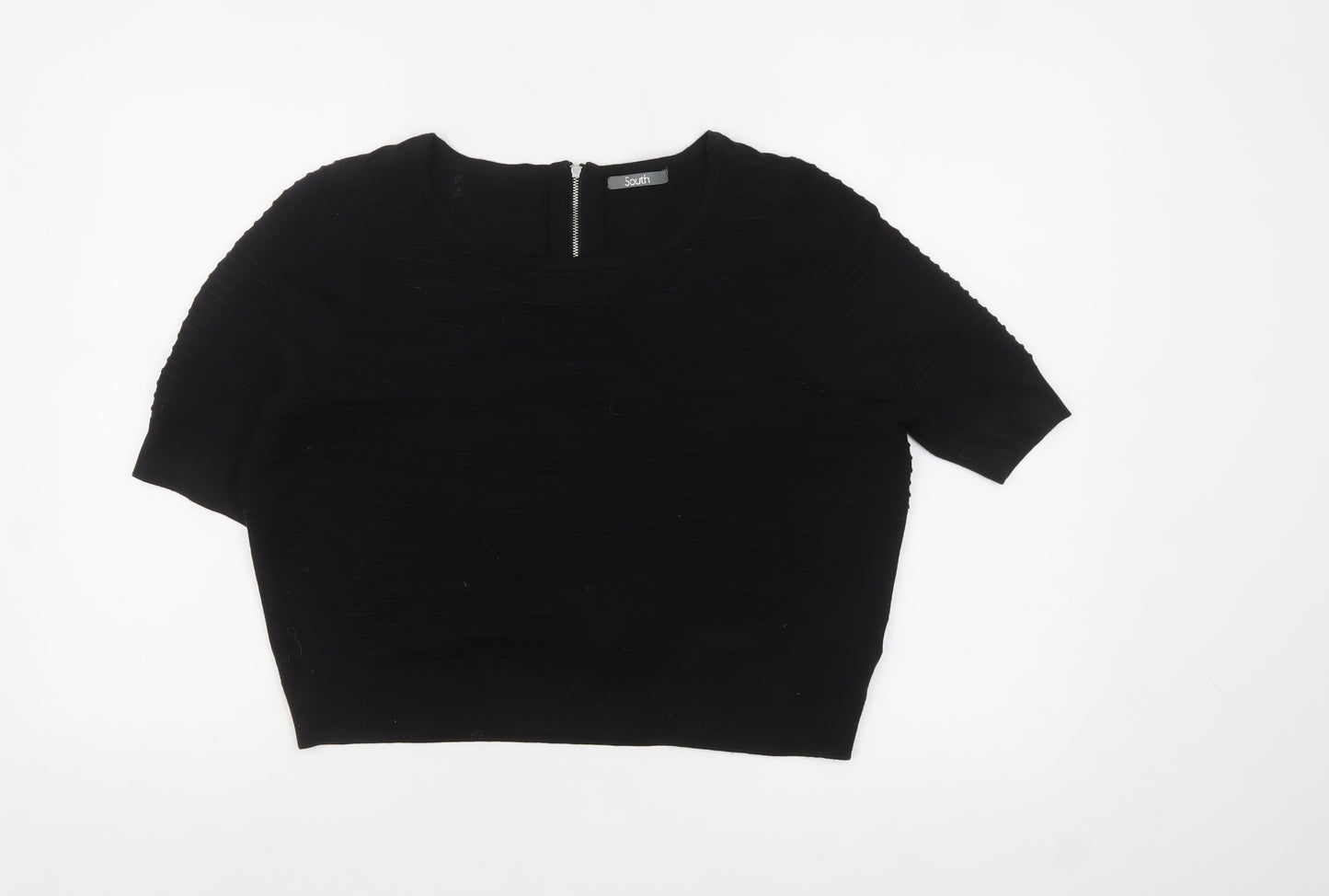 South Women’s Black Short Sleeve Knit Jumper UK 14 Crew Neck