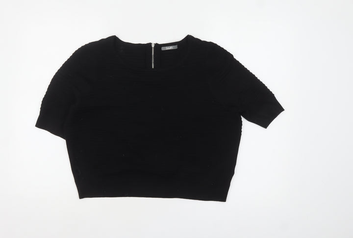 South Women’s Black Short Sleeve Knit Jumper UK 14 Crew Neck