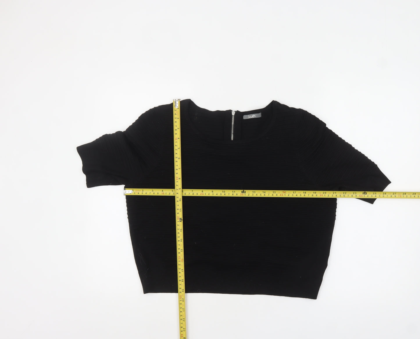 South Women’s Black Short Sleeve Knit Jumper UK 14 Crew Neck