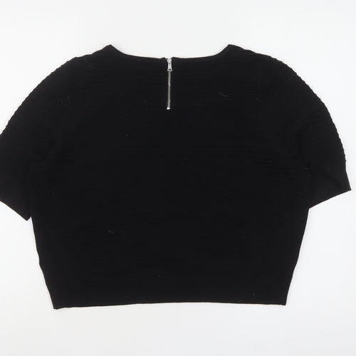 South Women’s Black Short Sleeve Knit Jumper UK 14 Crew Neck