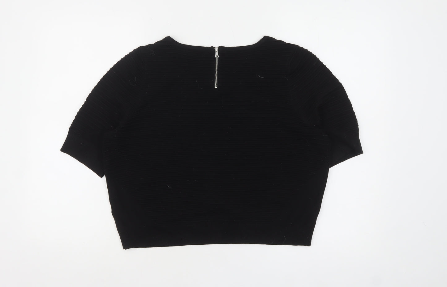South Women’s Black Short Sleeve Knit Jumper UK 14 Crew Neck