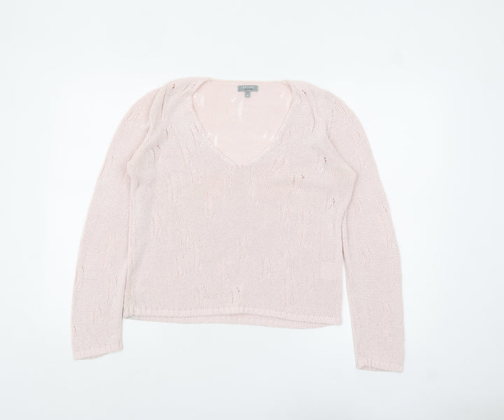 Marks and Spencer Per Una Women Pink V-Neck Knit Jumper M
