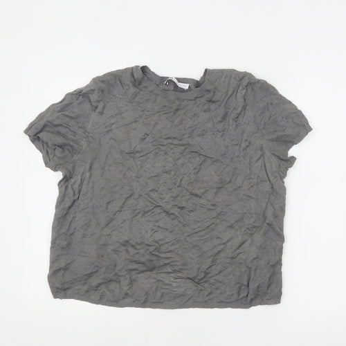 Zara Women's Grey Basic Short Sleeve Cotton Blend T-Shirt L