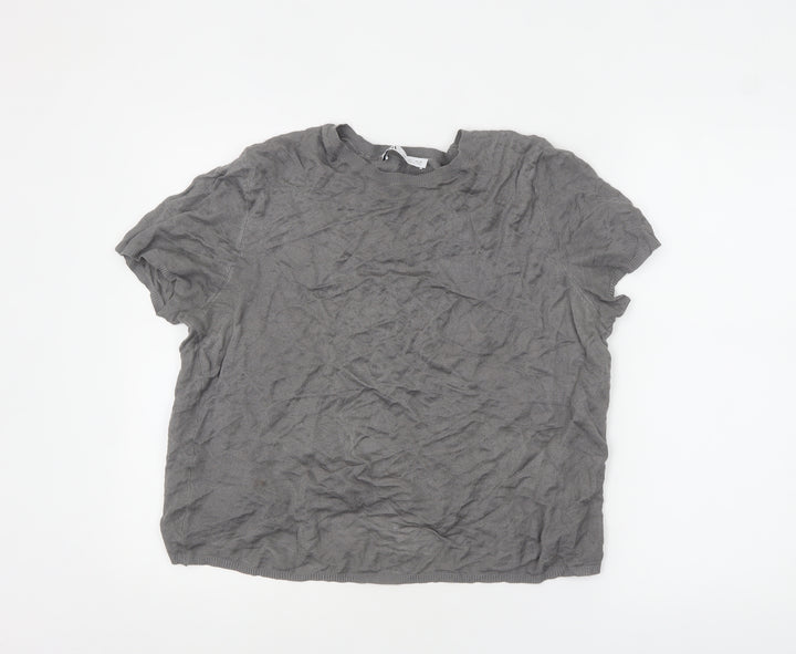 Zara Women's Grey Basic Short Sleeve Cotton Blend T-Shirt L