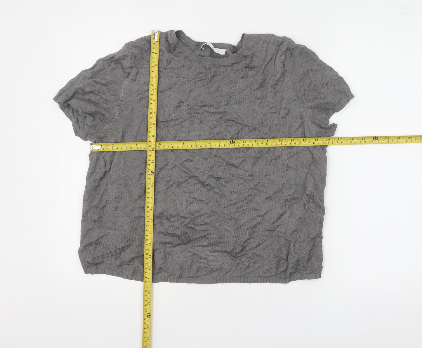 Zara Women's Grey Basic Short Sleeve Cotton Blend T-Shirt L