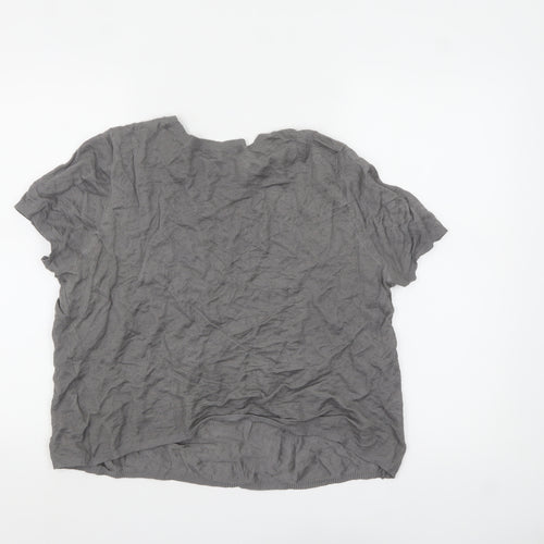 Zara Women's Grey Basic Short Sleeve Cotton Blend T-Shirt L