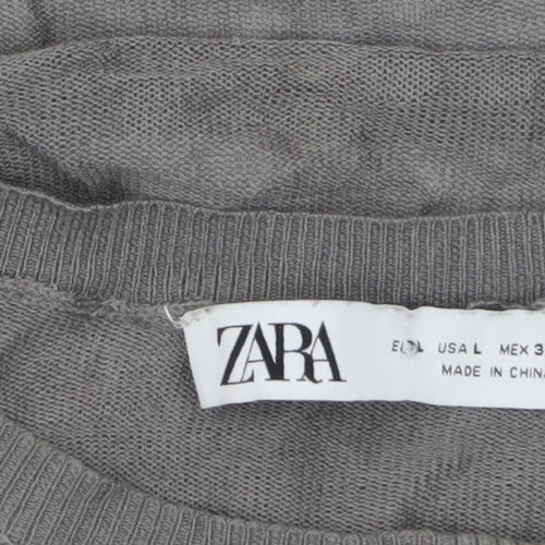 Zara Women's Grey Basic Short Sleeve Cotton Blend T-Shirt L