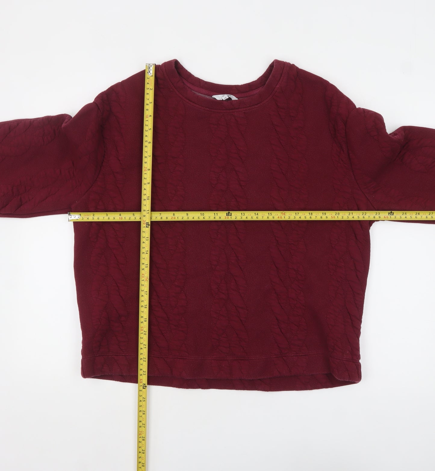 Next Women Burgundy Textured Pullover Sweatshirt Size L