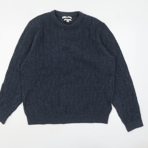 Marks and Spencer Men's Blue Cable Knit Wool Blend Jumper Size L