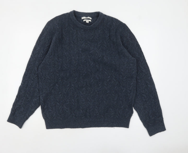 Marks and Spencer Men's Blue Cable Knit Wool Blend Jumper Size L