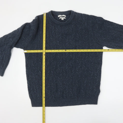 Marks and Spencer Men's Blue Cable Knit Wool Blend Jumper Size L