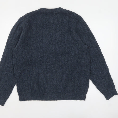 Marks and Spencer Men's Blue Cable Knit Wool Blend Jumper Size L