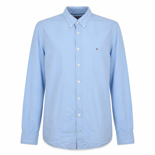 Front view of Tommy Hilfiger Men's Blue Slim Fit Stretch Button-Up Shirt M