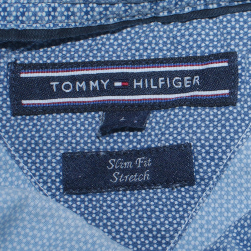 Tommy Hilfiger Men's Blue Slim Fit Stretch Button-Up Shirt M