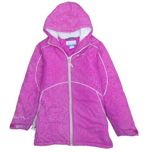 Back view of Columbia Women's Pink Hooded Waterproof Winter Jacket, size M