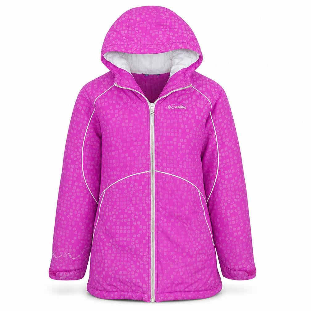 Front view of Columbia Women's Pink Hooded Waterproof Winter Jacket, size M