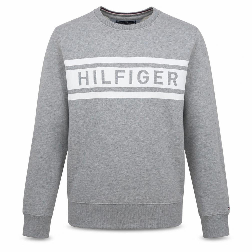 Front view of Tommy Hilfiger Men's Grey Logo Sweatshirt Small Classic Fit