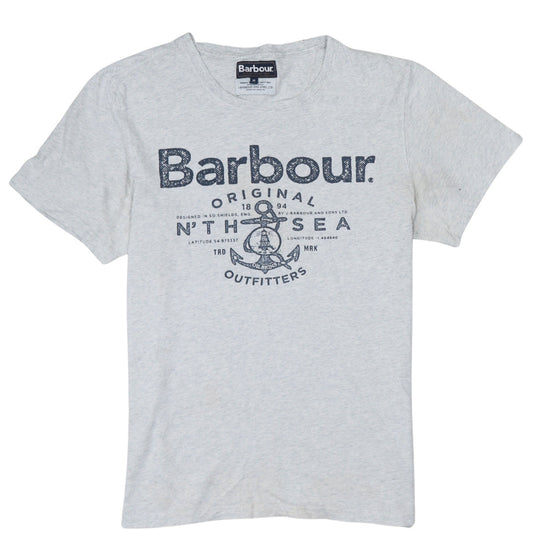 Barbour Men Grey Nautical Graphic Crew Neck Cotton T-Shirt M