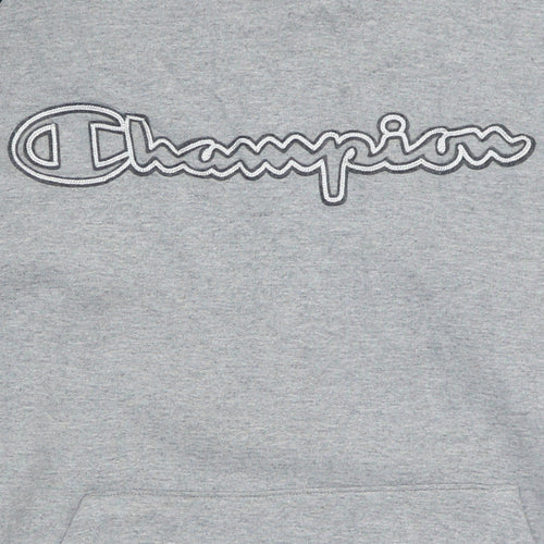Champion Men's Grey Pullover Hoodie L Fleece Logo Sweatshirt