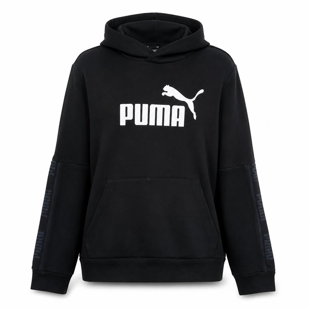 Front view of Puma women’s black xl pullover hoodie cotton blend logo print