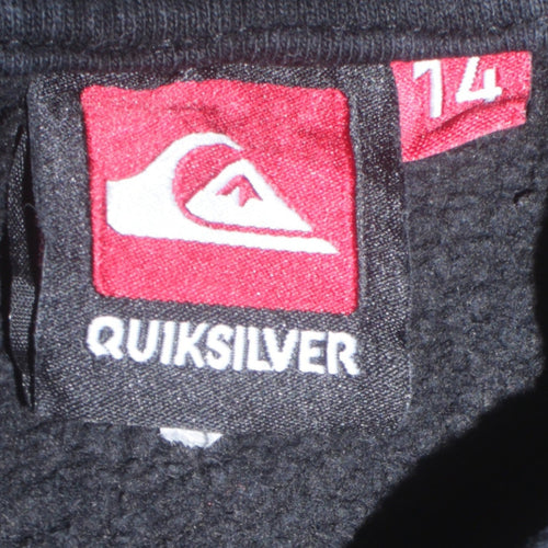 Quiksilver Boys Black Hoodie Pullover Fleece Graphic Print Size 14 Years