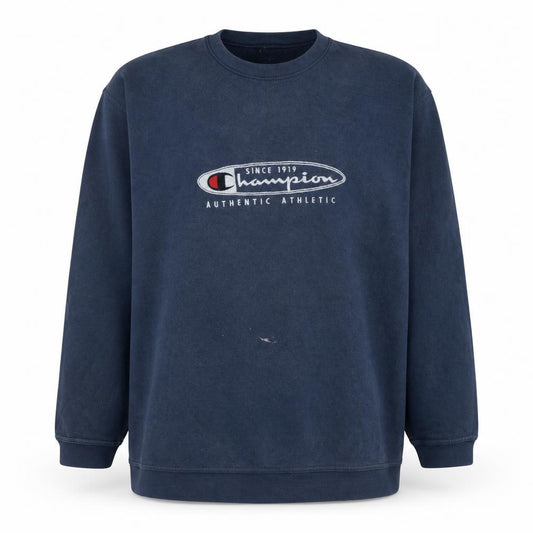 Front view of Champion Men's Blue 2XL Pullover Sweatshirt Logo Fleece