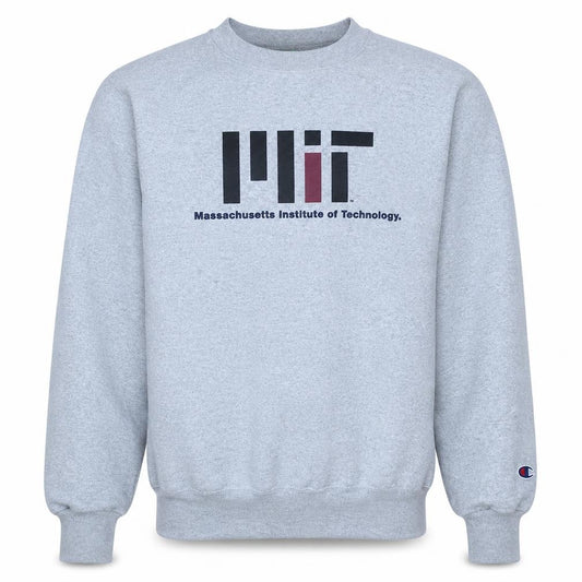 Front view of Champion Men's Grey MIT Graphic Pullover Sweatshirt, size S