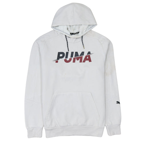 Puma Men's White Small Pullover Hoodie with Logo Graphic Print