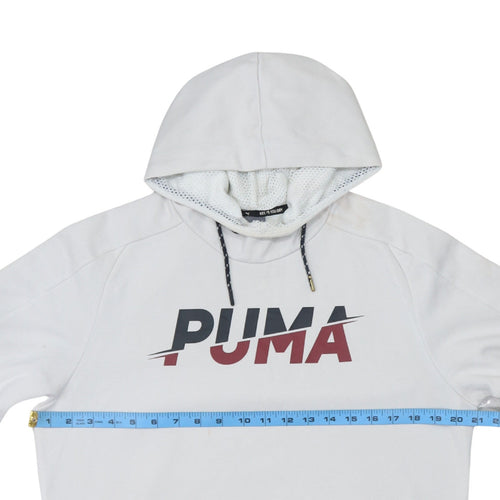 Puma Men's White Small Pullover Hoodie with Logo Graphic Print