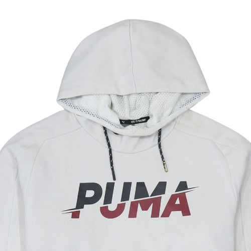 Puma Men's White Small Pullover Hoodie with Logo Graphic Print