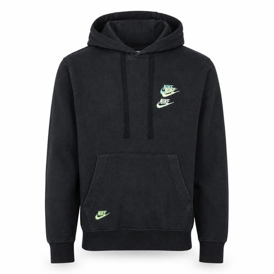 Front view of Nike Men's Black XS Pullover Hoodie with Green Logo
