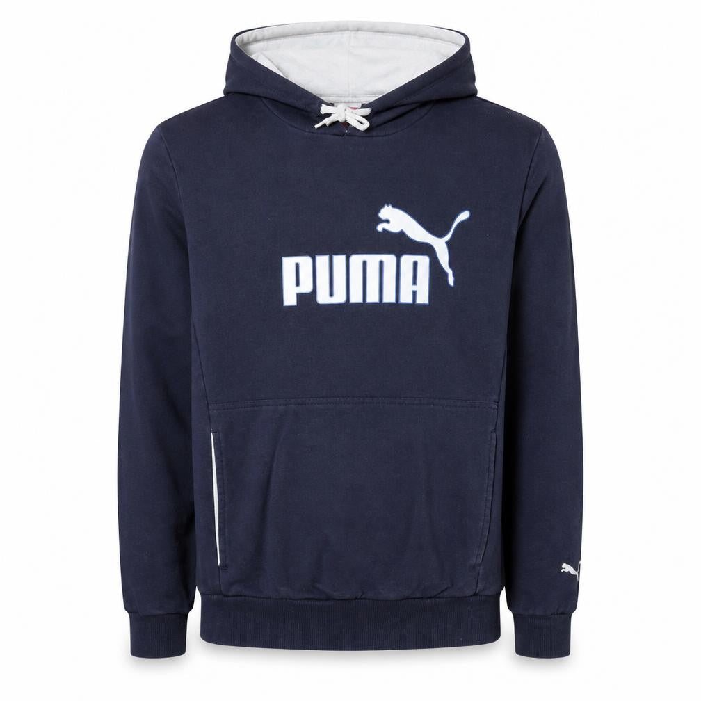 Front view of Puma Men's Blue Small Pullover Hoodie with Logo Front