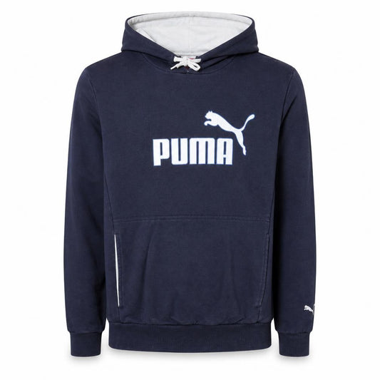 Front view of Puma Men's Blue Small Pullover Hoodie with Logo Front
