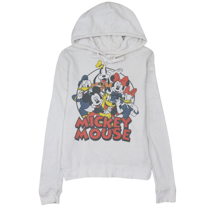 Disney Women White Mickey Mouse Print Pullover Hoodie XL