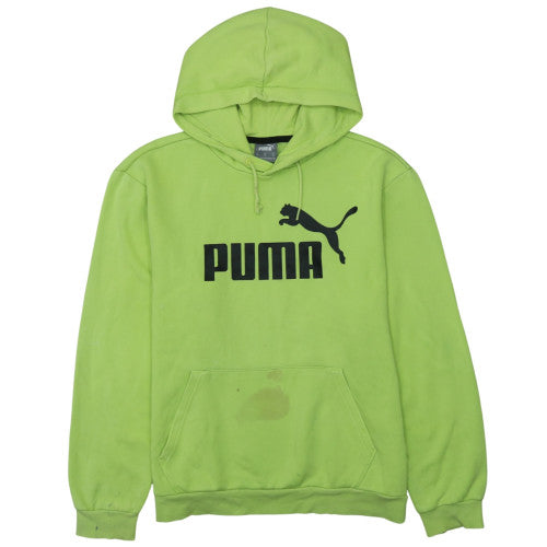 Puma Men's Green Pullover Hoodie M Regular Fit Fleece Logo