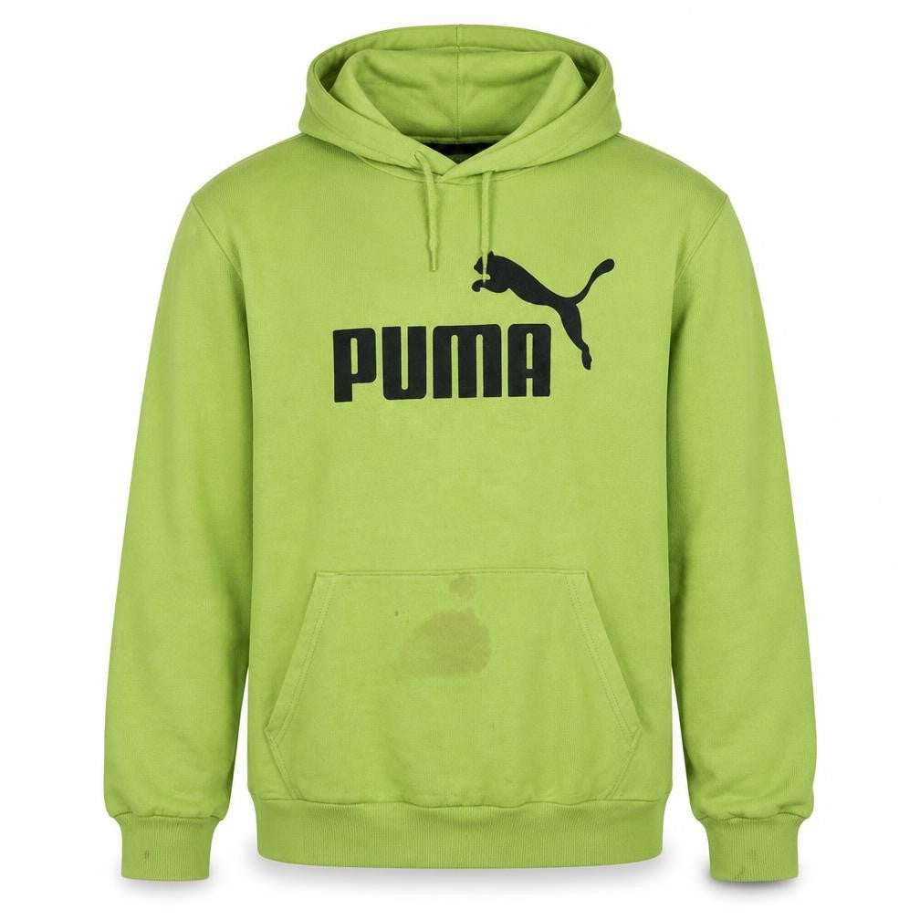 Front view of Puma Men's Green Pullover Hoodie M Regular Fit Fleece Logo