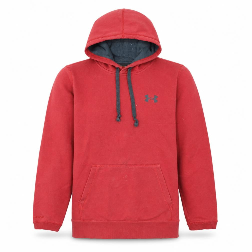 Front view of Under Armour Men's Red Pullover Hoodie M Relaxed Fit Fleece