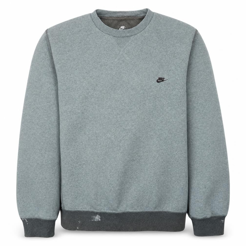 Front view of Nike men’s grey crew neck sweatshirt, size L, classic pullover