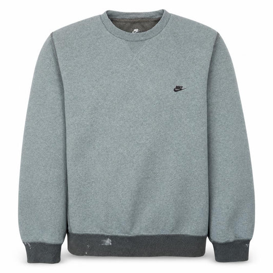 Front view of Nike men’s grey crew neck sweatshirt, size L, classic pullover