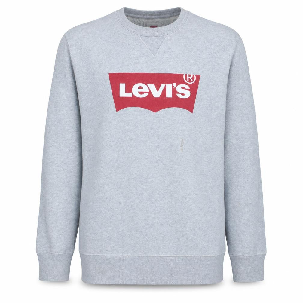 Front view of Levi's Men's Grey XL Pullover Crew Neck Sweatshirt Logo Fleece