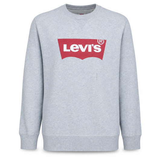 Front view of Levi's Men's Grey XL Pullover Crew Neck Sweatshirt Logo Fleece