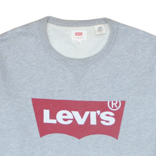 Levi's Men's Grey XL Pullover Crew Neck Sweatshirt Logo Fleece