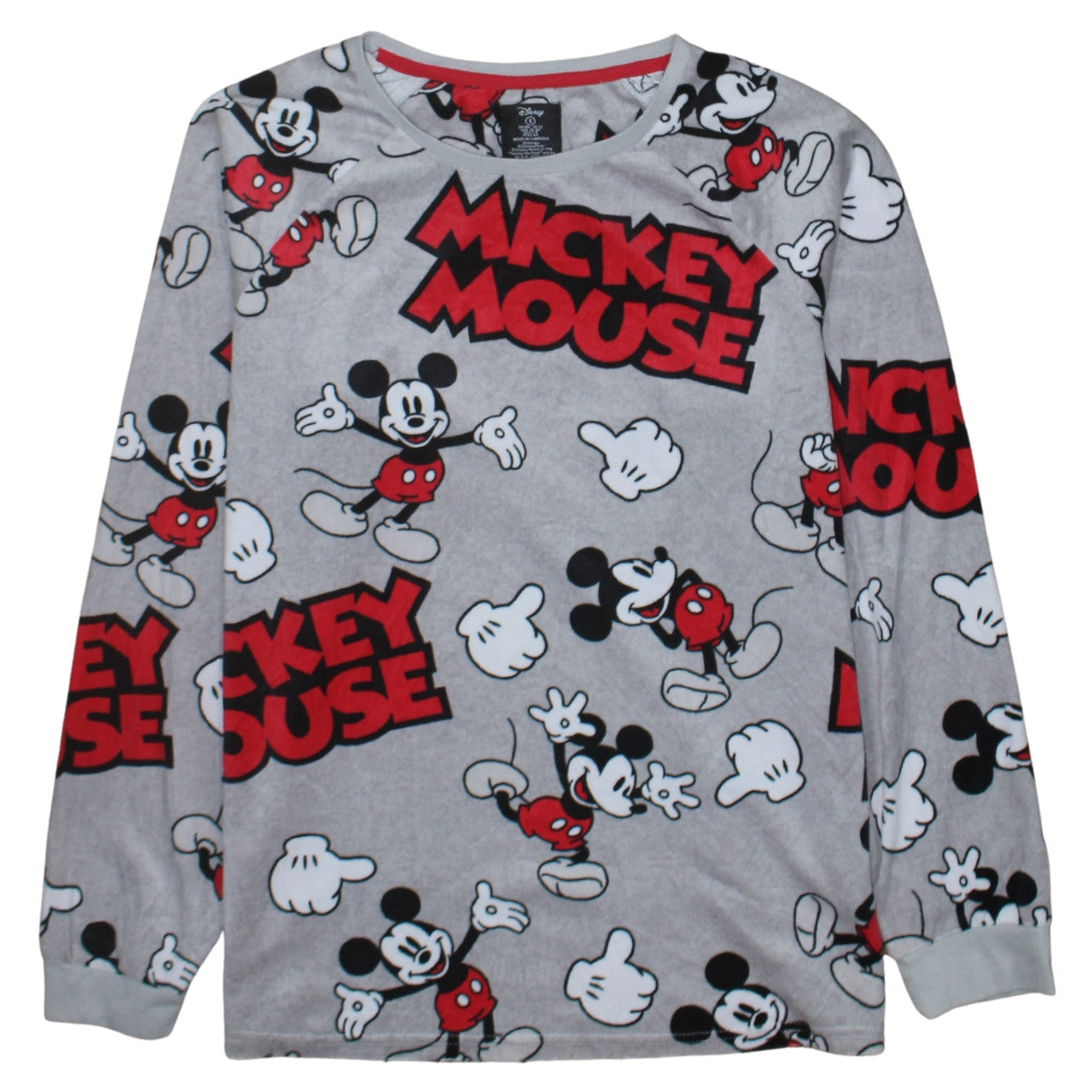 Disney Women’s Grey Mickey Mouse Pyjama Top Size 10-12 Fleece Long Sleeve