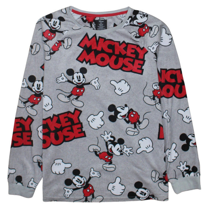Disney Women’s Grey Mickey Mouse Pyjama Top Size 10-12 Fleece Long Sleeve