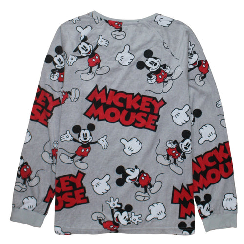 Disney Women’s Grey Mickey Mouse Pyjama Top Size 10-12 Fleece Long Sleeve