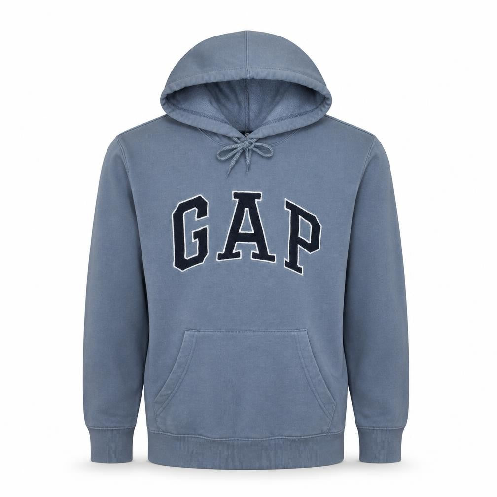 Front view of Gap Men's Blue Pullover Hoodie XS Regular Fit Logo Fleece