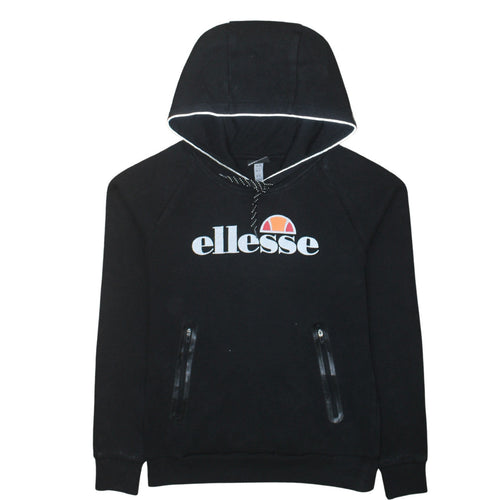 Ellesse Womens Black Pullover Hoodie Size 12 Cotton Blend Logo Sweatshirt
