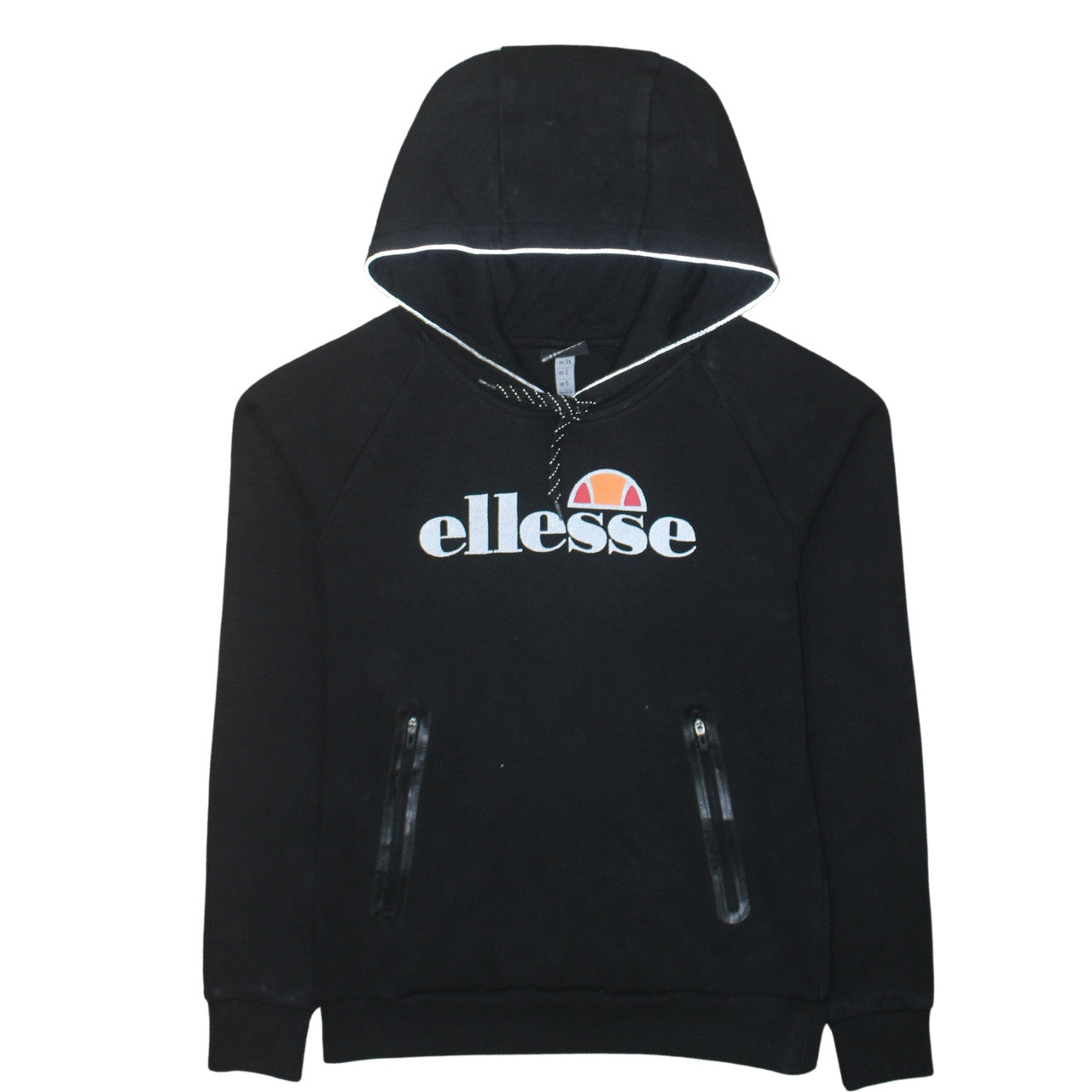 Ellesse Womens Black Pullover Hoodie Size 12 Cotton Blend Logo Sweatshirt